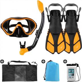 img 4 attached to Odoland Kids Snorkeling 6-In-1 Packages Set With Full Face Mask, Adjustable Fins, Beach Blanket And Waterproof Case For Age 9-15 Boys & Girls