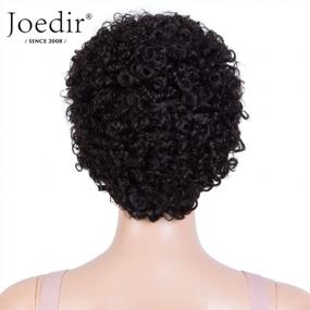 img 1 attached to Joedir Short Afro Curly Human Hair Wig With Bangs For Black Women - 130% Density, Pixie Cut Machine Made Wig (Black Color)