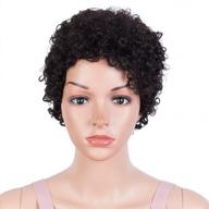 joedir короткий афро-кудрявый парик из человеческих волос с челкой для чернокожих женщин - плотность 130%, парик машинного производства pixie cut (черный цвет) логотип
