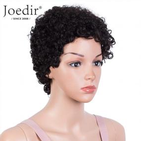 img 3 attached to Joedir Короткий афро-кудрявый парик из человеческих волос с челкой для чернокожих женщин - плотность 130%, парик машинного производства Pixie Cut (черный цвет)