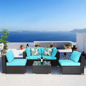 img 4 attached to Transform Your Outdoor Space With A Stunning 5 Piece Patio Furniture Set - HTTH Rattan Wicker Sofa Sectional In Turquoise!