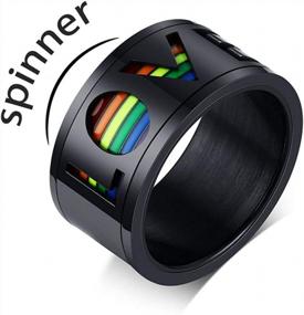 img 2 attached to Show Your Pride With Nanafast'S Rainbow LGBT Wedding Bands For Men - Stainless Steel Love Enamel Rings In Spinner Style And Anxiousness-Free
