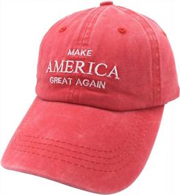 img 4 attached to Vintage Washed Cap Dad Hat With Embroidered 'Make America Great Again' Design For Women By Waldeal In Red