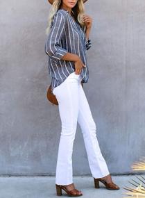 img 1 attached to Women'S V-Neck Striped Blouse With Roll Up Sleeves And Button Down Front