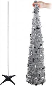 img 4 attached to Create A Stunning Coastal Christmas With Aytai'S 5Ft Collapsible Silver Tinsel Tree