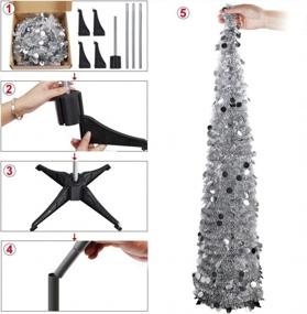 img 1 attached to Create A Stunning Coastal Christmas With Aytai'S 5Ft Collapsible Silver Tinsel Tree