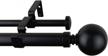 black telescoping double curtain rod with 1-inch diameter ball finials, adjustable from 28-inch to 48-inch - meriville logo