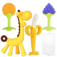 chuya teething toys (4 pack) - baby teether with banana baby toothbrush teeth brushing, bpa-free silicone teething toy set for infants and toddlers, teething stick for babies 0-6 months logo