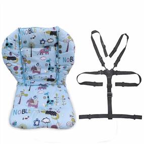 img 4 attached to Comfortable And Safe Mealtime With Twoworld Baby High Chair Seat Cushion And Harness Cover In Blue Animal Print