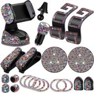 stylish car accessories for women, set of bling car accessories, sparkling car phone holder mount, glittery dual usb car charger, decorative car coasters, shiny glasses holders (multicolor) logo