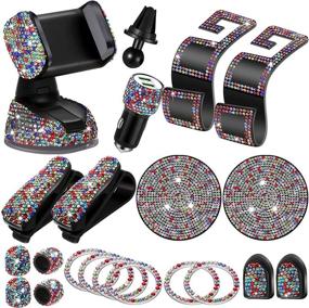 img 4 attached to Stylish Car Accessories for Women, Set of Bling Car Accessories, Sparkling Car Phone Holder Mount, Glittery Dual USB Car Charger, Decorative Car Coasters, Shiny Glasses Holders (Multicolor)