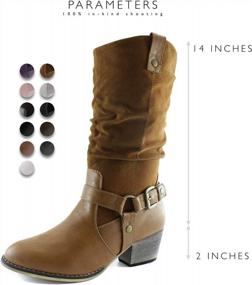 img 2 attached to Western Style Cowboy Boots For Women - DailyShoes Slouch Neck Mid-Calf Ankle Buckle Strap