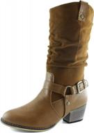 western style cowboy boots for women - dailyshoes slouch neck mid-calf ankle buckle strap логотип