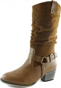 img 4 attached to Western Style Cowboy Boots For Women - DailyShoes Slouch Neck Mid-Calf Ankle Buckle Strap