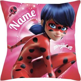 img 3 attached to Personalized Ladybug & Tikki Throw Pillow - Custom Name Printed, Official Licensed Product (14X14")