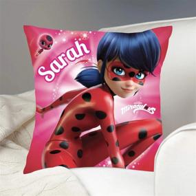 img 4 attached to Personalized Ladybug & Tikki Throw Pillow - Custom Name Printed, Official Licensed Product (14X14")