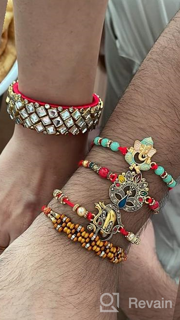 img 1 attached to 🎁 IndoTribe 7 Piece Premium Rakhi Set for Brother and Bhabhi - Includes 3 Rakhi Bracelets + 2 God Rakhi Bracelets + Roli Rice Tika - Rakhee for Brother, Raksha Bandhan Bracelet Combo for Bhaiya Bhabhi review by Barry Shaker