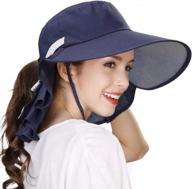 upf 50+ navy packable sun hat для женщин с большим размером головы 59-61 см - идеально подходит для хвостиков, лета, сафари, садоводства, пляжа логотип