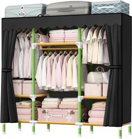img 4 attached to Maximize Closet Space With YOUUD Portable Wardrobe Organizer – 3 Shelves, 3 Rods, Easy Assembly