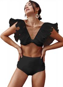 img 4 attached to Flirtatious And Tropical Ruffled Swimsuit Set For Women With High Waist And Push-Up Design