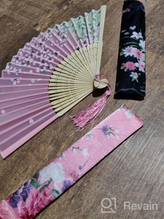 img 1 attached to Vintage Bamboo And Silk Hand Fans For Women - OMyTea Chinese And Japanese Style Fans - Ideal For Festivals, Parties, Weddings, Performances, Decorations And Gifts - White Rose & Blue Sakura review by David Norwood