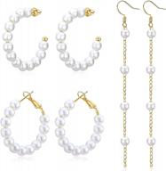 3 pairs of trendy faux pearl hoop & drop earrings for women - reoxvo logo