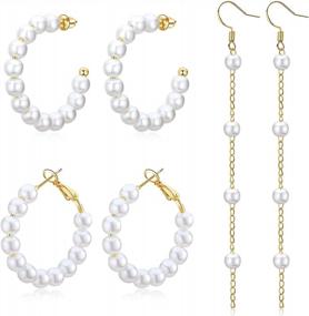 img 4 attached to 3 Pairs Of Trendy Faux Pearl Hoop & Drop Earrings For Women - Reoxvo