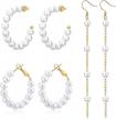 3 pairs of trendy faux pearl hoop & drop earrings for women - reoxvo logo
