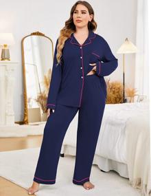 img 3 attached to Women'S Plus Size Pajamas Set Long Sleeve Sleepwear Button Down Night Shirt Soft Lounge Sets 16W-28W - IN'VOLAND