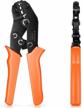 orange ratcheting wire crimper for heat shrink connectors - ticonn crimping tool with pliers - terminal crimper with ratchet for easy wire crimping (02c) logo