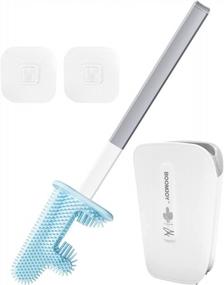 img 4 attached to Flexible White Silicone Toilet Brush With Under-Rim Cleaning Head And Compact Wall Mounted Holder - BOOMJOY Bathroom Cleaning Tool