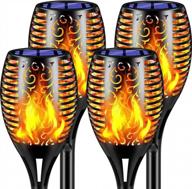 4 pack solar torch lights - upgraded 96 led outdoor flickering flame, auto on/off dusk to dawn for pathway patio driveway | fivehome logo