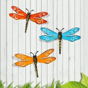 img 4 attached to Scwhousi Metal Dragonfly Wall Decor Outdoor Garden Fence Art,Hanging Decorations For Living Room, Bedroom, 3 Pack