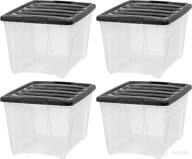 📦 iris usa 53 quart plastic storage tote, 4 pack, clear/black, bin organizer container with durable lid and secure latching buckles, transparent & black logo