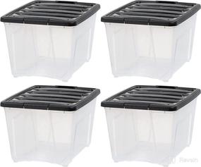 img 3 attached to 📦 IRIS USA 53 Quart Plastic Storage Tote, 4 Pack, Clear/Black, Bin Organizer Container with Durable Lid and Secure Latching Buckles, Transparent & Black