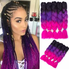 img 4 attached to Synthetic Crochet Braids Hair - Jumbo Box Braid Hair Extension In Black-Purple-Rose, 24 Inch - Pack Of 5 For Crochet Braiding And Twist Hairstyles