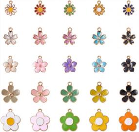 img 3 attached to 50Pcs Gold Plated Alloy Enamel Flower Charms Pendants - 5 Styles Sunflower Daisy Cherry Blossom For Earrings Necklaces Bracelets Jewelry Making By Beadthoven