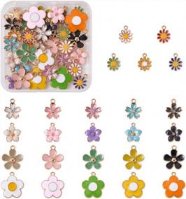 img 4 attached to 50Pcs Gold Plated Alloy Enamel Flower Charms Pendants - 5 Styles Sunflower Daisy Cherry Blossom For Earrings Necklaces Bracelets Jewelry Making By Beadthoven