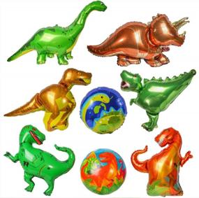 img 3 attached to PROLOSO 8 Pack Dinosaur Party Balloons Dino Foil Aluminum Jumbo Balloon For Birthday Party Jungle Style Decorations Supplies