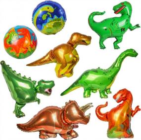 img 4 attached to PROLOSO 8 Pack Dinosaur Party Balloons Dino Foil Aluminum Jumbo Balloon For Birthday Party Jungle Style Decorations Supplies
