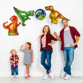 img 1 attached to PROLOSO 8 Pack Dinosaur Party Balloons Dino Foil Aluminum Jumbo Balloon For Birthday Party Jungle Style Decorations Supplies