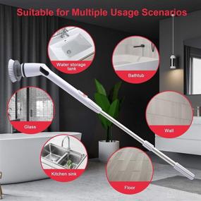 img 1 attached to Eyliden 360 Electric Spin Scrubber: Cordless Bathroom Surface Cleaner with Adjustable Extension Handle and 3 Replaceable Rotating Brush Heads - Ideal Power Brush for Tile, Floor, Bathtub, and Shower