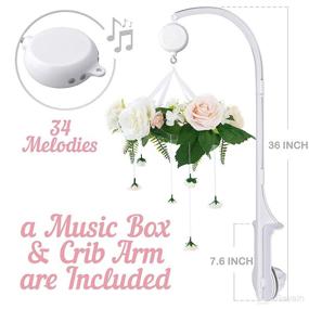 img 2 attached to Handmade Rose Flower Baby Mobile with Music Box & Crib Arm - Floral Baby Crib Mobile for Girl Nursery Decor & Baby Shower Gift