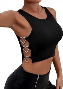 img 4 attached to Women'S Cute Heart Detail Tank Top - Floerns Casual Solid Sleeveless Scoop Neck Rib Knit Crop Top