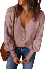 img 4 attached to EVALESS Women'S V Neck Crochet Patchwork Cardigan Sweater With Long Sleeves And Button Closure In Solid Knit Material