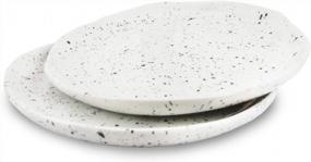 img 4 attached to 7 Inch Ceramic Stoneware Appetizer Plates, Set Of 2 - Hand-Molded Mottled Spotted Speckled Glossy White With Black