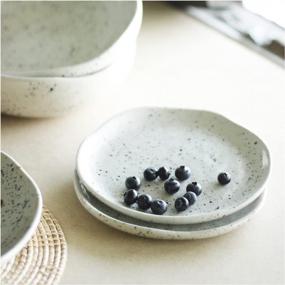 img 1 attached to 7 Inch Ceramic Stoneware Appetizer Plates, Set Of 2 - Hand-Molded Mottled Spotted Speckled Glossy White With Black
