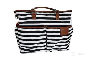img 1 attached to 👜 MommyDaddy&amp;Me™ Black/White Diaper Bag: Stylish Cotton Canvas Tote with 13 Pockets & Insulated Bottle Holders