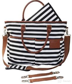 img 4 attached to 👜 MommyDaddy&amp;Me™ Black/White Diaper Bag: Stylish Cotton Canvas Tote with 13 Pockets & Insulated Bottle Holders