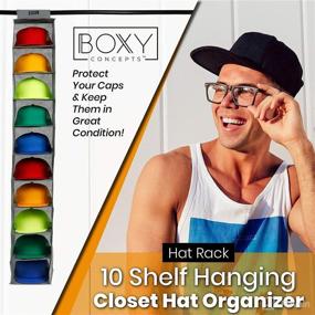 img 1 attached to 🧢 Boxy Concepts Hat Rack - 10 Shelf Hanging Closet Baseball Cap Organizer - Caps Storage with Hat Hanger - Simple Hat Holder & Baseball Hat Storage – Protect Your Caps